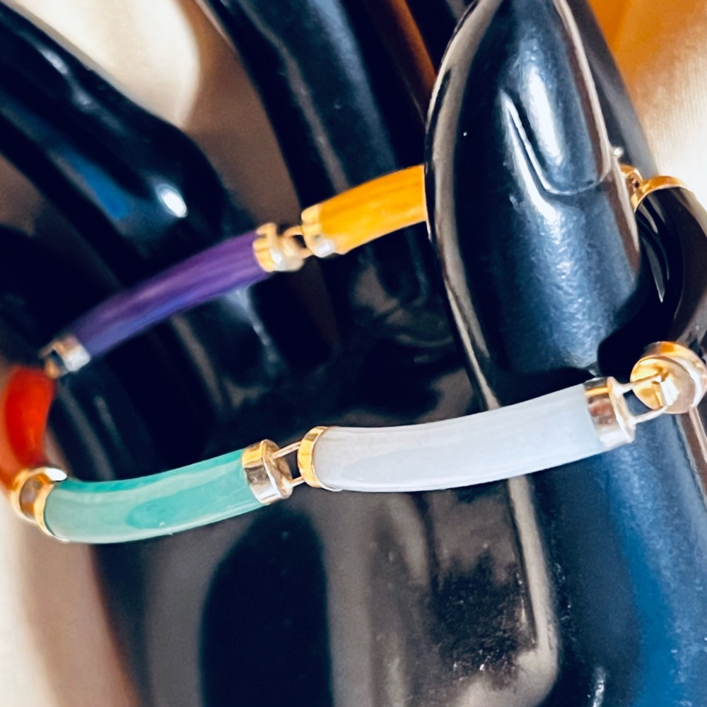 14K Gold Multi Jade Link Bracelet - Picture 9 of 12